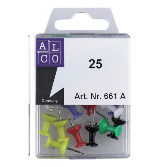 Alco AL-661A Pushpins Doosje A 25 Stuks Assorti - Prikbordtoebehoren - Alco- 1.19€ bij Bobby &amp; Caro