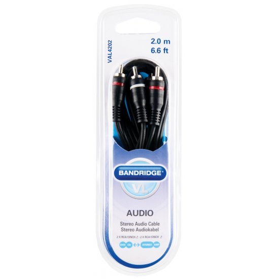 Bandridge VAL4202 Stereo Audiokabel 2x Rca Male - 2x Rca Male 2.00 M Zwart - Audio Kabels - Bandridge- 0.99€ bij Bobby &amp; Caro