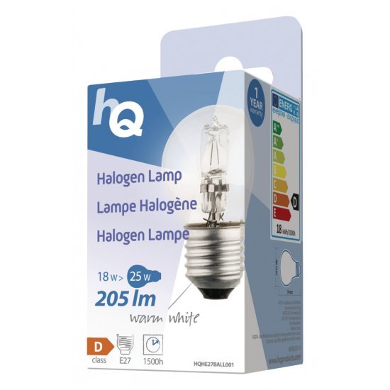 Hq Hqhe27 ball001 Halogeenlamp Kogel E27 18 W 205 Lm 2 800 K - Halogeen Lampen - HQ- 1.10€ bij Bobby &amp; Caro