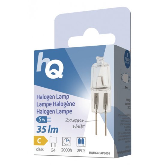 Hq Hqhg4 caps001 Halogeenlamp Capsule G4 5 W 35 Lm 2 800 K - Halogeen Lampen - HQ- 0.75€ bij Bobby &amp; Caro