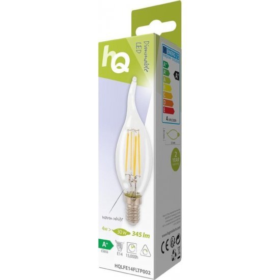 HQ HQLFE14FLTP002 Led Retro Filament Lamp E14 Dimbaar Gebogen Kaars 4 W 345 Lm 2700 K