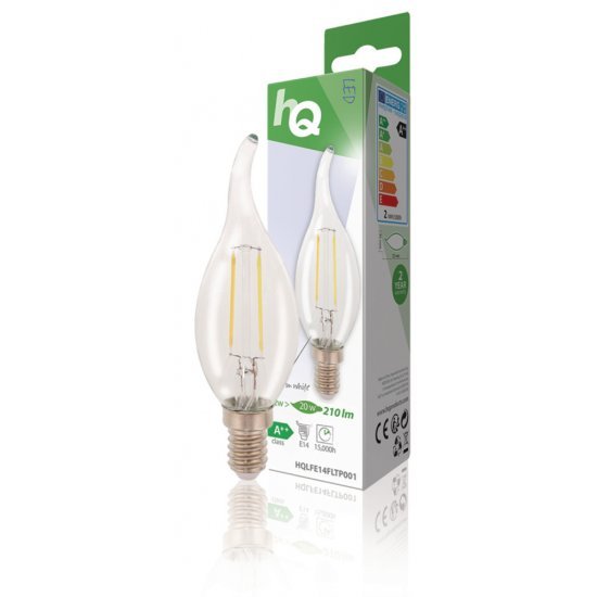 HQ HQLFE14FLTP001 Led Retro Filament Lamp E14 Gebogen Kaars 2 W 210 Lm 2700 K - LED Lampen - HQ- 3.99€ bij Bobby &amp; Caro