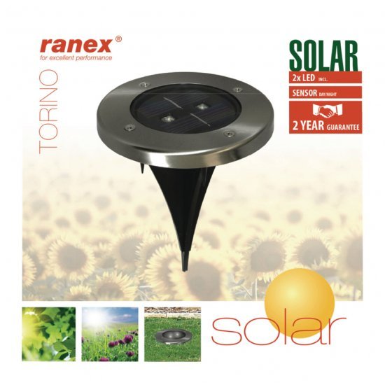 Ranex Ra-5000389 Ronde Led Solar Grondspot Geborsteld Rvs Glas - Tuinverlichting - Ranex- 7.25€ bij Bobby &amp; Caro