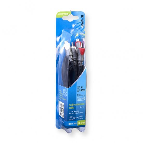 Scanpart Verlengkabel 2tulp(m)-(f) 2.5m - Audio Kabels - Scanpart- 7.09€ bij Bobby &amp; Caro