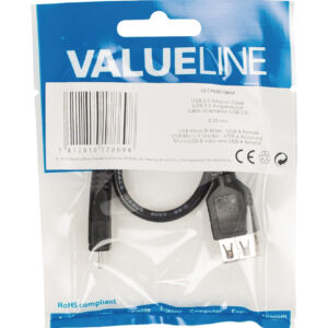 Valueline Vlcp60570B02 Usb 2.0 Usb Micro B Mannelijk - Usb A Vrouwelijk Adapter Kabel 0,20 M Zwart - Afbeelding 3