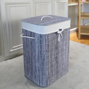 Homestyle Pro Rechthoekige Bamboe Wasmand 40X30X60 Cm Grijs/Wit - Afbeelding 3